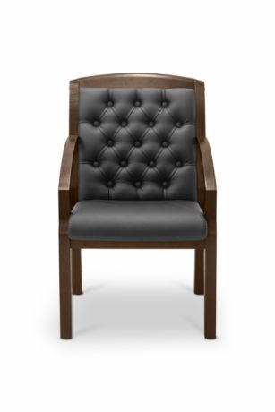Кресло посетителя Граф с утяжкой экокожа премиум / серо-коричневая CN6/ дерево - орех