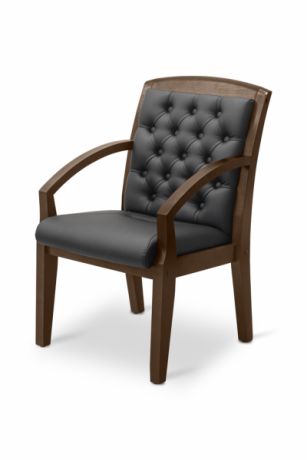 Кресло посетителя Граф с утяжкой экокожа премиум / темно-серая CN1118/ дерево - орех