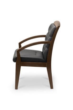 Кресло посетителя Граф с утяжкой экокожа премиум / серо-коричневая CN6/дерево - тёмный орех аида