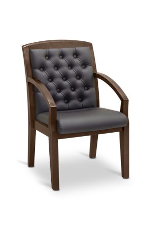 Кресло посетителя Граф с утяжкой экокожа премиум / серо-коричневая CN6/ дерево - орех гамильтон