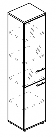 Шкаф узкий дверь стекло в рамке левый (топ ДСП)  мокко премиум / вяз либерти